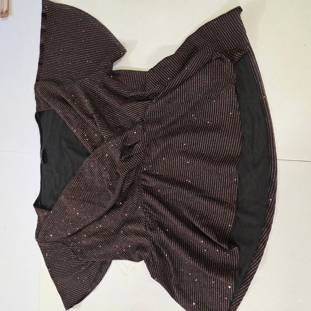 Lane Bryant 22/24 Black Rose Gold Metallic Striped Peplum Flutter Sleeve Top